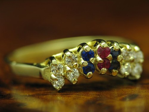 14kt 585 Anillo Oro Amarillo Con Espinela,Synth. Tanzanita & Zirconia Media / 53 - Imagen 3 de 6