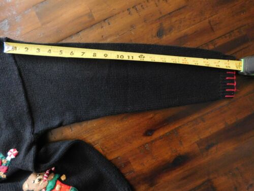 Vintage Damen schwarz Weihnachten Teddybär Filz Applikation bestickt Cardigan L - Bild 11 von 11