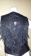 Usa Bikers Dream Apparel Womens Black Leather Fringe Vest M
