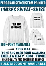 Custom Printed Personalised Sweatshirt Jumper your text, logo Unisex PE uniform