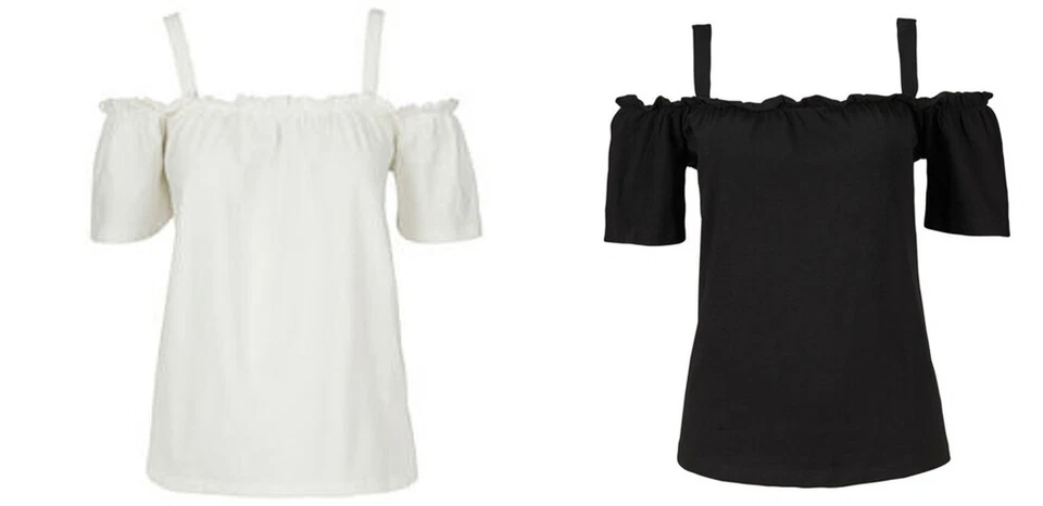 Janina Damen Shirt T-Shirt Top Bluse Schulterfrei mit Trägern Gr. 44, 48, 50 - Bild 1 von 1