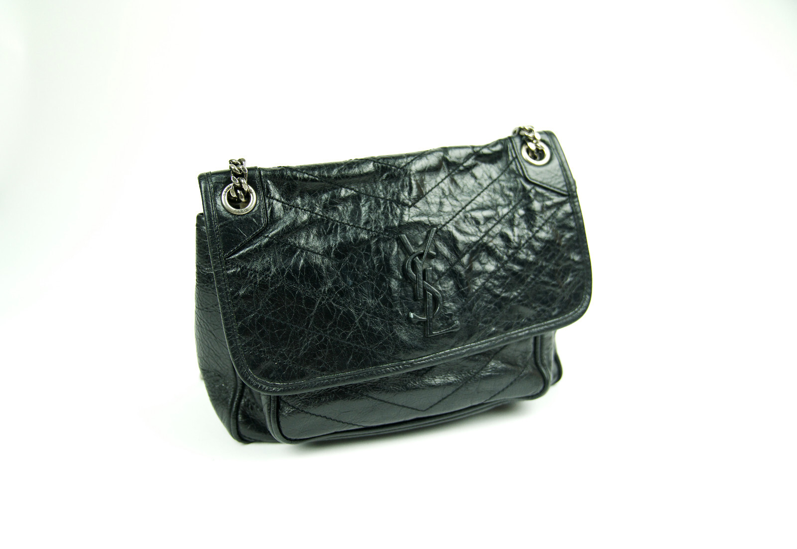 Borsa a tracolla grande Saint Laurent YSL monogramma stropicciato Niki Matelasse