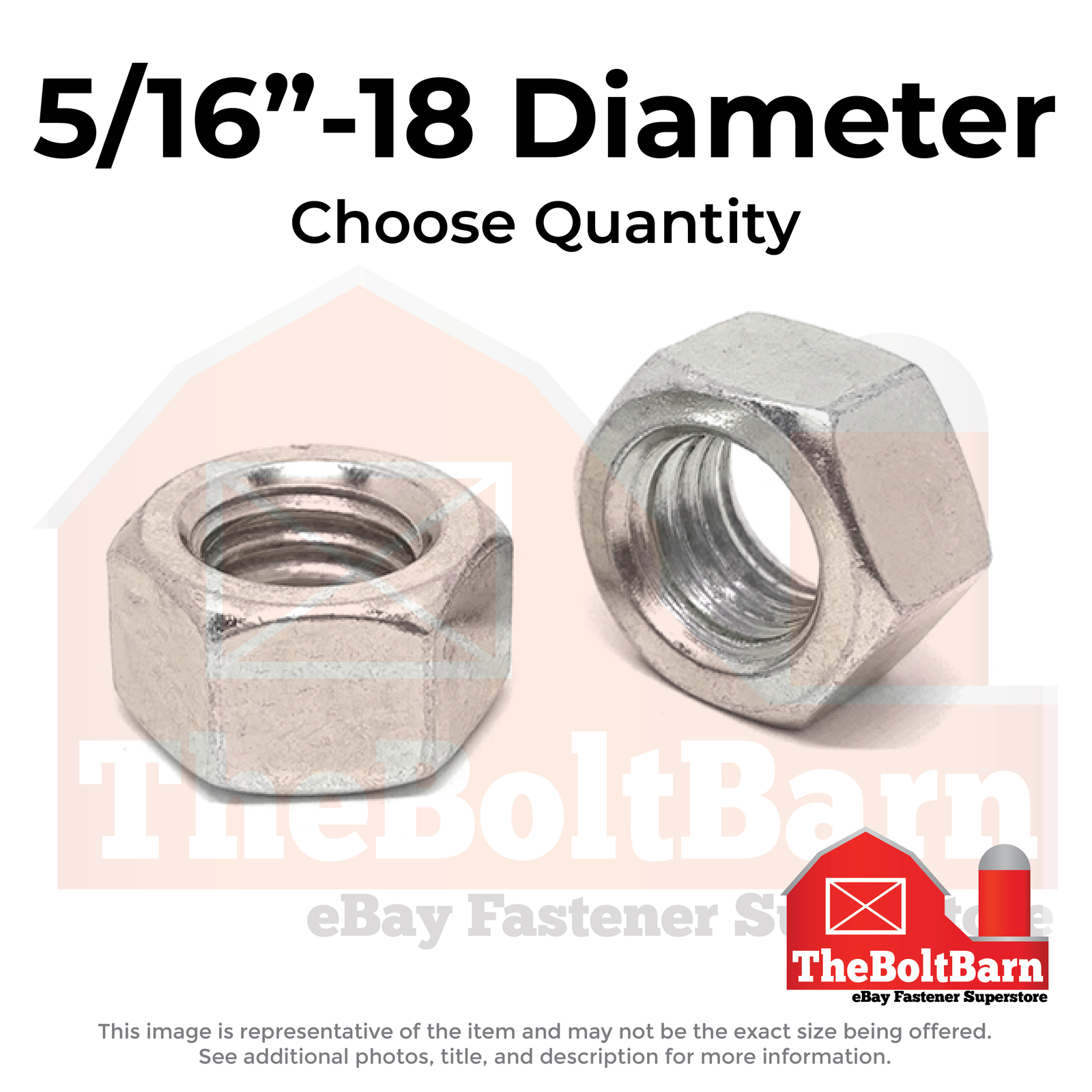 5/16"-18 Stainless Steel Finished Hex Nuts (Choose Qty)