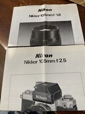 Nikon Nikkor 105mm f/1.8  f/2.5 Original Instruction Manuals Very RARE
