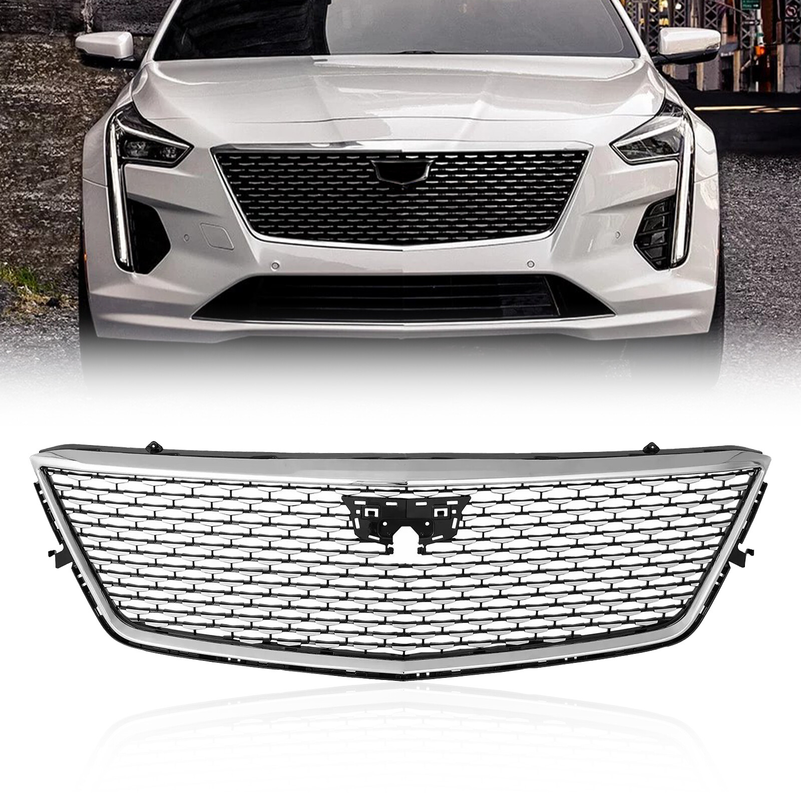 2019-2020 Cadillac CT6 Chrome Silver Mesh Front Bumper Grille