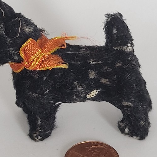 Antica statuina cane mohair tedesco in miniatura NERA casa delle bambole occhi di vetro 2" - Foto 4 di 22