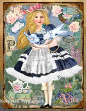 Alice In Wonderland Collage Art Repro Fabric Crazy Quilt Block Free Shipping (5A