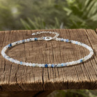 Healing Calming Women's Beach Anklet Natural Black Moonstone Blue High Flash