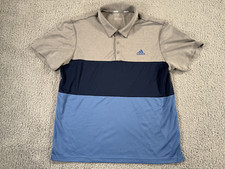 Adidas Polo Golf Shirt Colorblock Men's Size Large Gray Blue Navy Short Sleeve