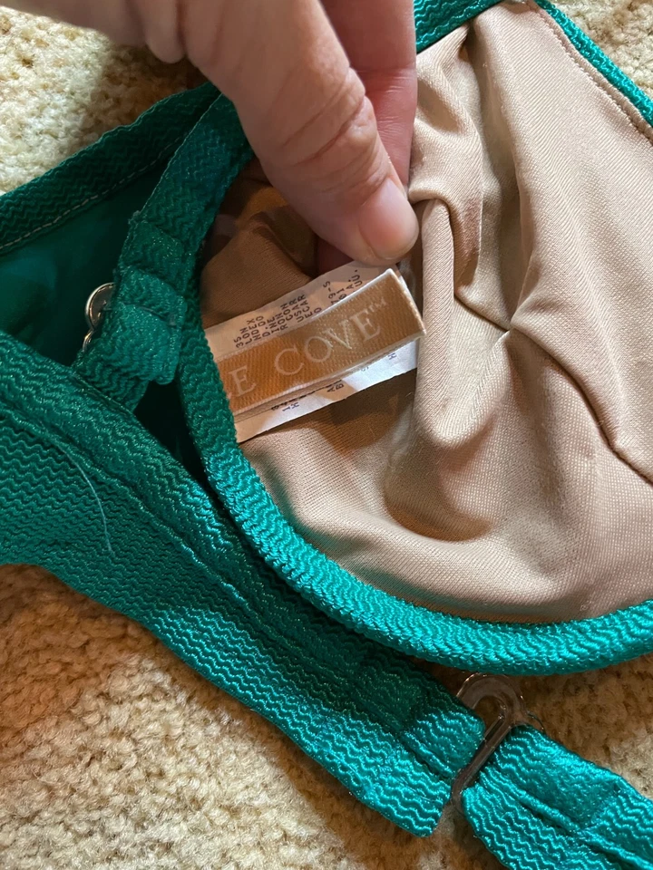 Top de bikini vintage años 90 Le Cove EE. UU. verde con correa de espagueti lazo frontal natación talla 12 Foto 4 de 4