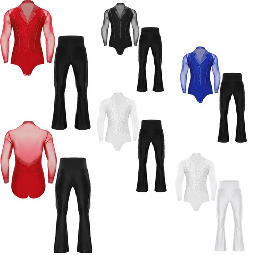 Mens With Pants Salsa Jumpsuit Modern Dancewear Practice Leotard Deep V-neck - Picture 2 of 72