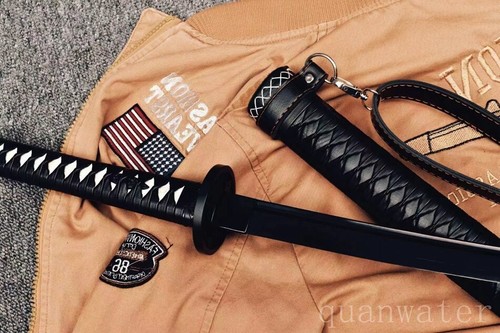 1095 high Steel black Leather Straps Walking Dead Michonne Sword Katana - Picture 5 of 10