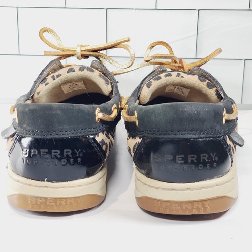 Sperry Top Sider Women's Size 7.5M Blk Leopard Print Leather Boat Shoes 9174715 - Picture 3 of 8