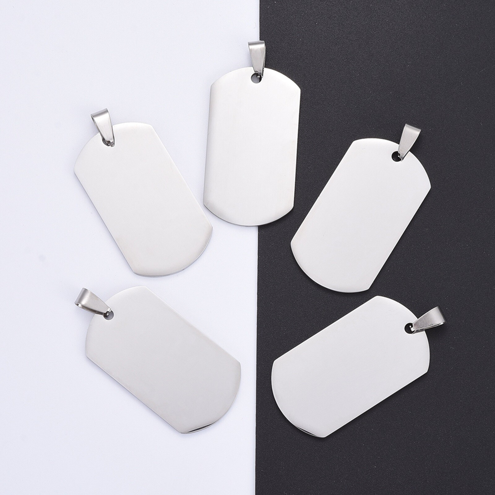 5Pcs Rectangle Manual Polishing Stainless Steel Big Pendants Blank Stamping Tags