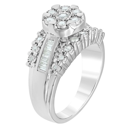 1/2 CTTW, 925 Sterling Silver Dome Cluster Engagement Ring for Women - Picture 2 of 4