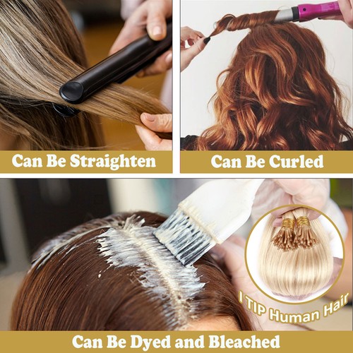 STICK I TIP Extensiones de Cabello Real Micro Anillo 100% Humano Cabello Remy GRUESO 200 PIEZAS GB - Imagen 10 de 32