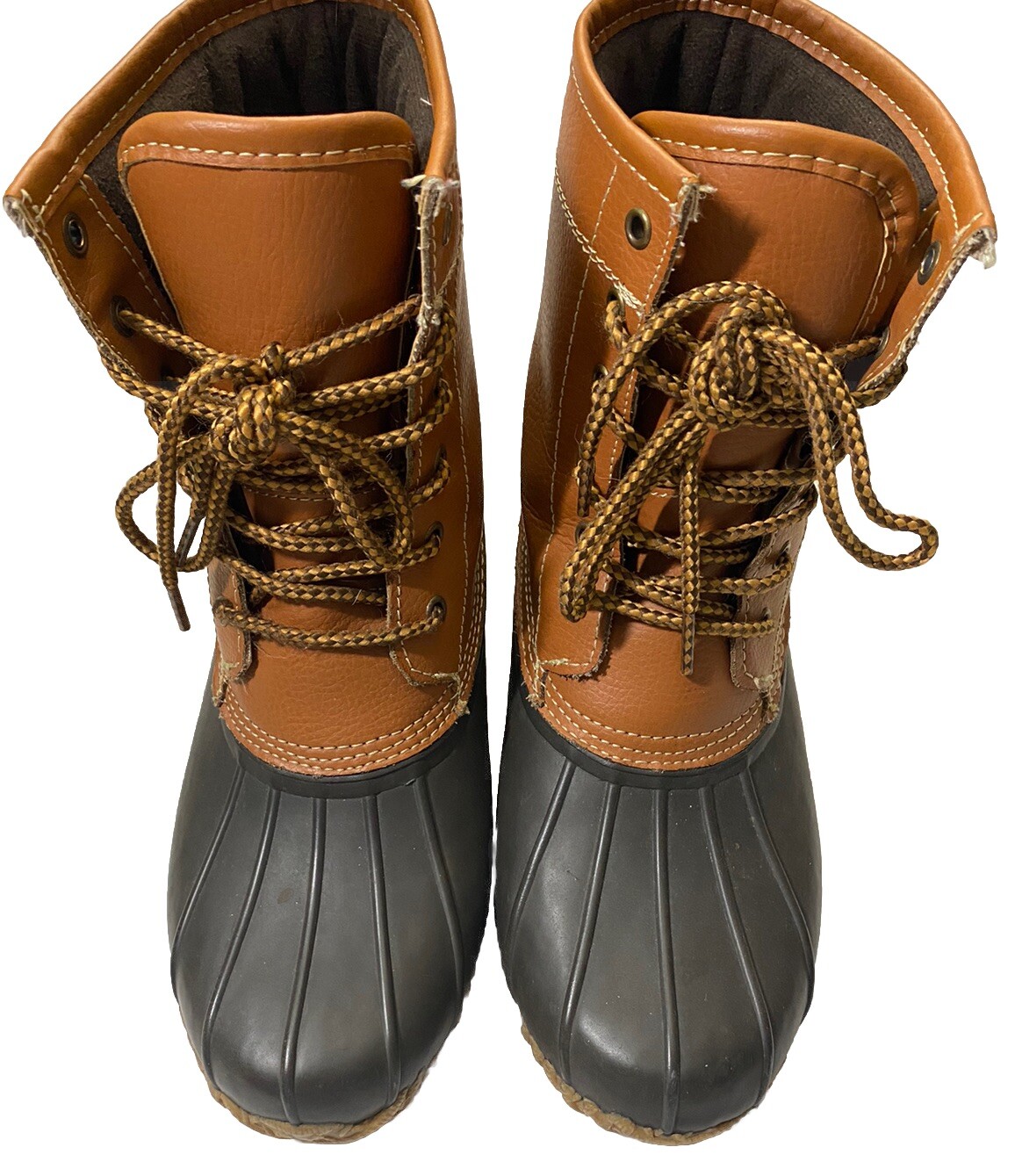 Duck Rain Boots with Leather Upper & Faux Fur Footbed Size 8M Rubber Sole-image