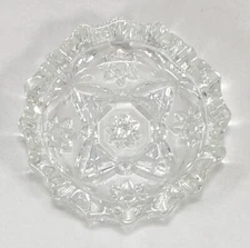 Vintage Anchor Hocking Pressed Cut Glass Ashtray Star of David 4” Round