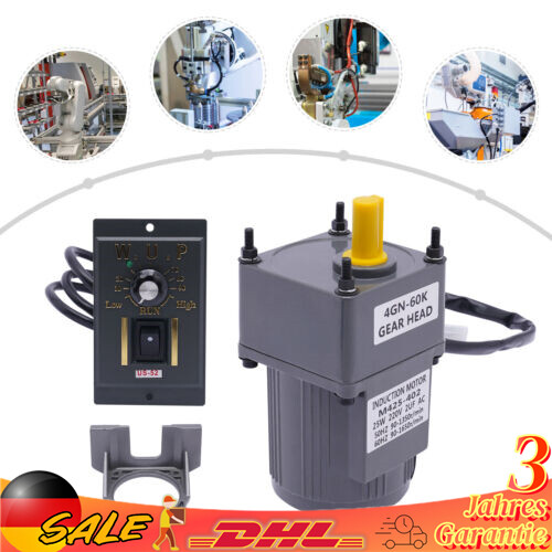 25W Getriebedrehzahlmotor AC Getriebemotor Hoher Drehzahl mit Regler 220V 1:60 - Bild 1 von 10