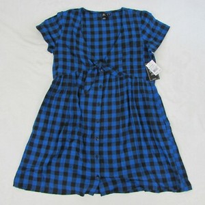 Volcom-Womens-Blue-Plaid-Flannel-look-Short-Summer-Dress-New-49-50
