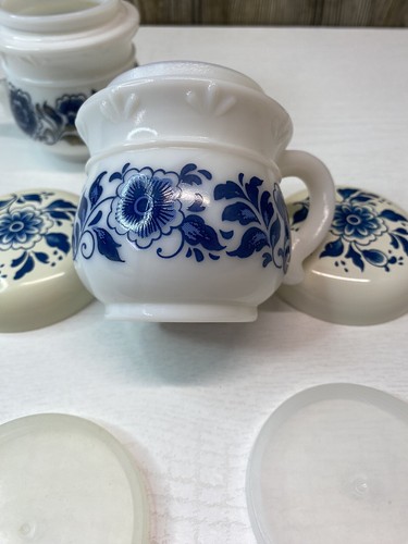 Vintage Avon 5 Oz. Milk Glass Delft Blue Jars With Seal Caps / Lids Set Of 2 - Picture 13 of 16
