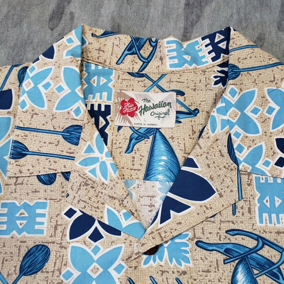 Camisa hawaiana Hilo Hattie para hombre talla grande marrón azul manga corta abotonada en la parte delantera... Foto 3 de 4