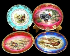 STW Bavaria Gilt Encrusted Hunting Cabinet Plates: Pheasants & Turkey