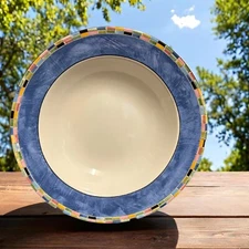 PTS International FANTASIA 4 Rimmed Soup Bowls Stoneware Dinnerware Mosaic Trim