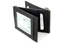 Men's New Leather Dual Money Clip Credit Card ID Holder Black