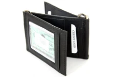 Men's New Leather Dual Money Clip Credit Card ID Holder Black