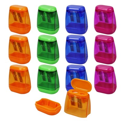 12 Pcs Double Hole Pencil Sharpeners Manual Pencil Sharpeners with Lid Colore...