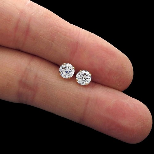 1KT SIMULIERTE DIAMANTENOHRRINGE RUND 14K GELBGOLD 5 MM STECHEN VERSCHRAUBT ZURÜCK - Bild 3 von 4