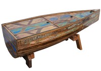 Used Look Vintage Altholz Boot Truhe Couchtisch Beistelltisch Mehrfarbig Massiv