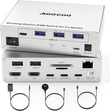 4K USB C KVM Switch Dock 2 Monitors 2 Laptops, Dual HDMI Monitor KVM Switch f...