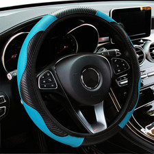 Carbon Leather Car Steering Wheel Cover Breathable Non-slip Accessories Black