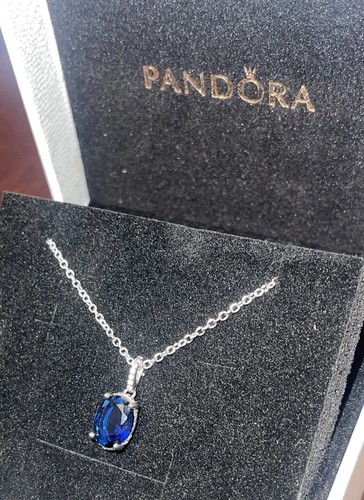 NEW Pandora Sapphire & Sterling Silver Pendant Necklace - Picture 5 of 9