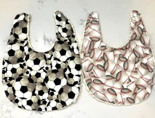 Set of 2 Organic Chenille Baby Bibs Sports Bibs  Handmade