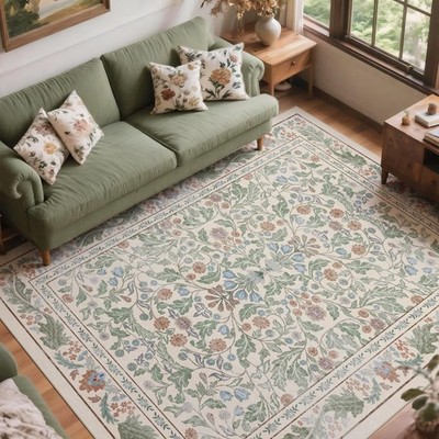 Floral 8x10 Area Rugs for Living Room, Machine Washable Vintage Rug Boho Low ...