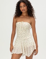 Fairy Cottagecore Strapless Dress Cream Floral XXS Tilly’s