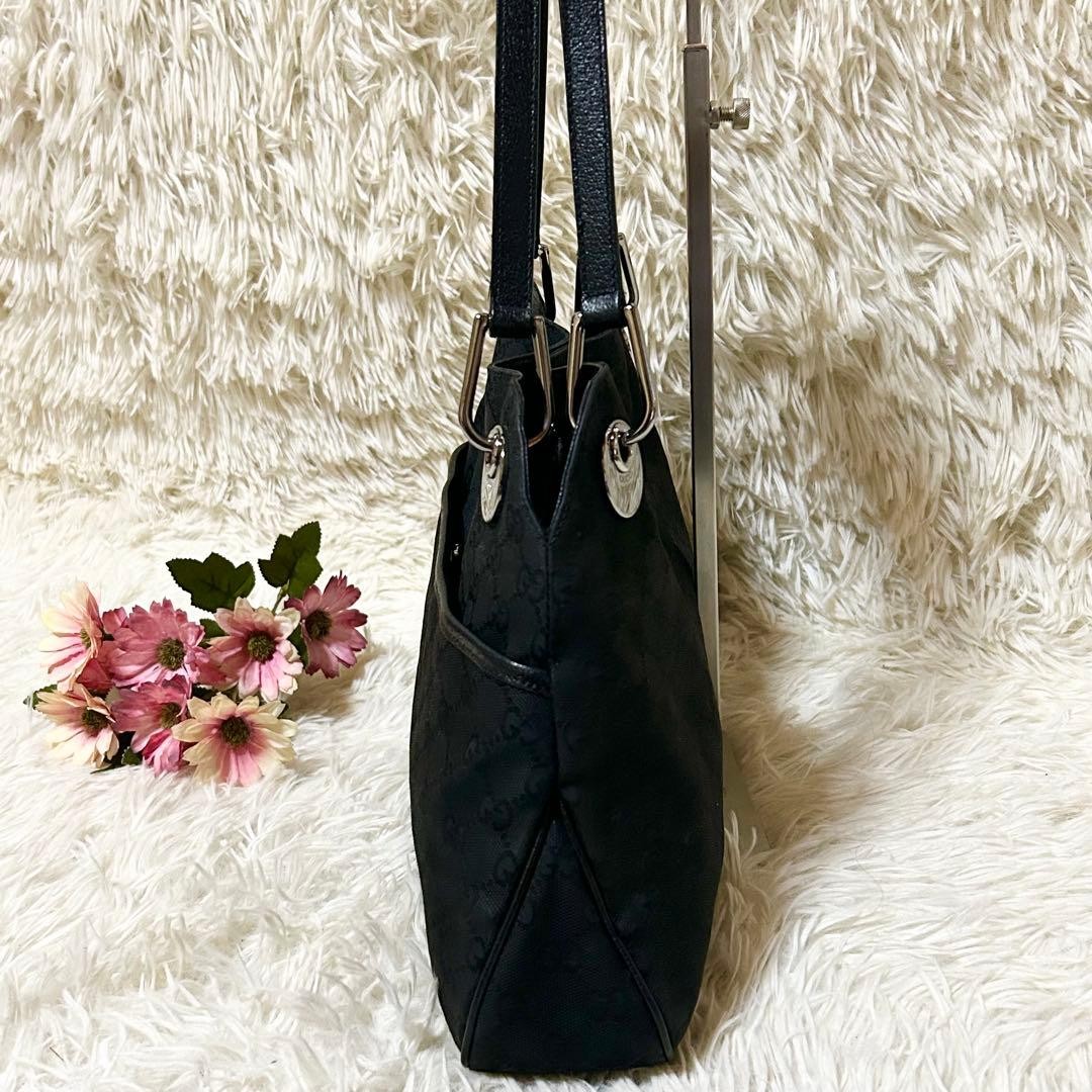 GUCCI Eclipse GG Canvas Shoulder Bag Black Leather Tote Authentic thumbnail 10