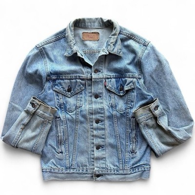 80s vtg Levi s type 3 light-wash blue denim trucker jacket L 