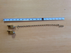 2 ACME Thunderer Brass Whistle 1 with original 16" brass chain England