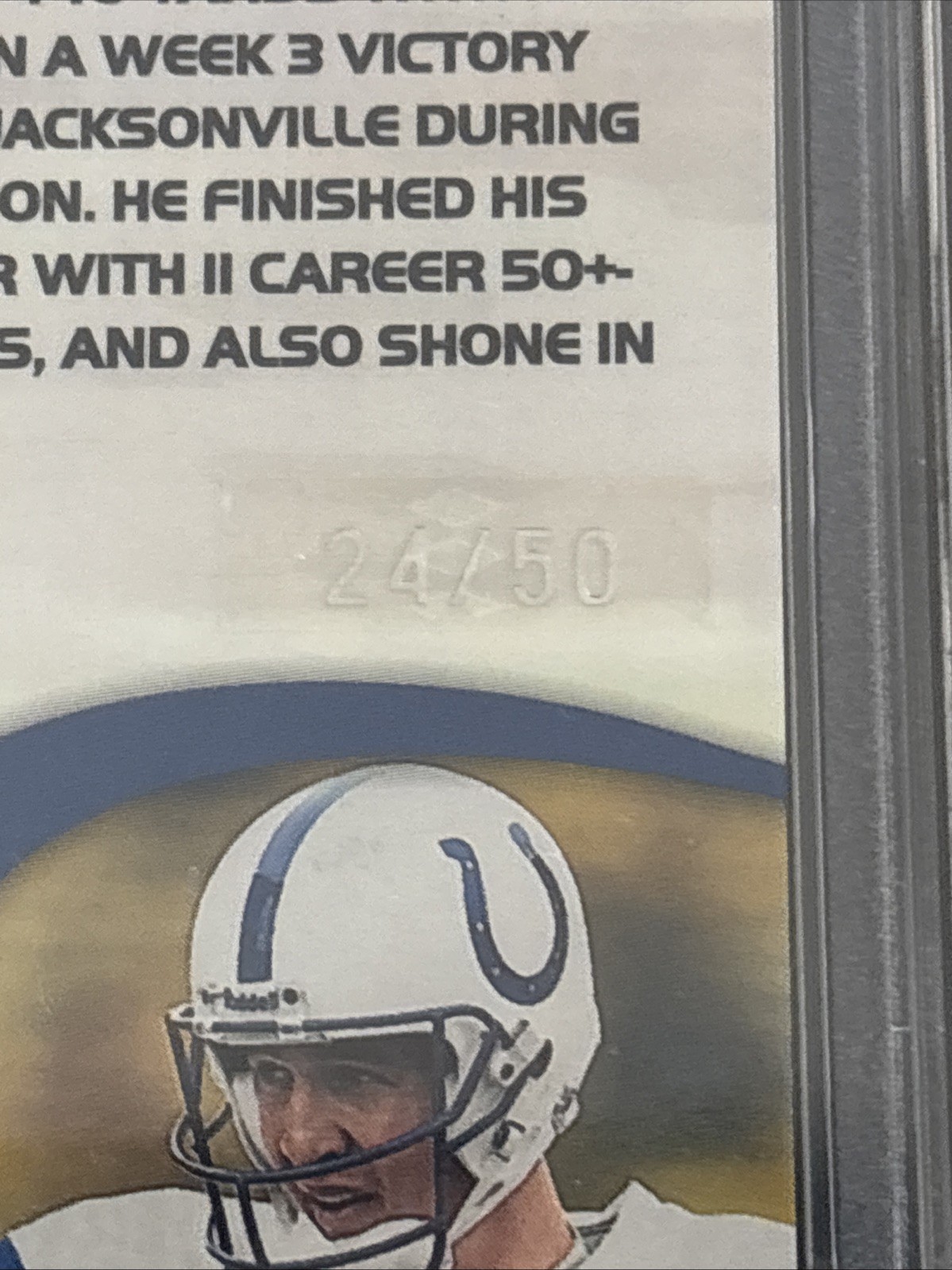 2001 Fleer Ultra Peyton Manning #10 Quick Strike Platinum Medallion PSA 8 /50 SP