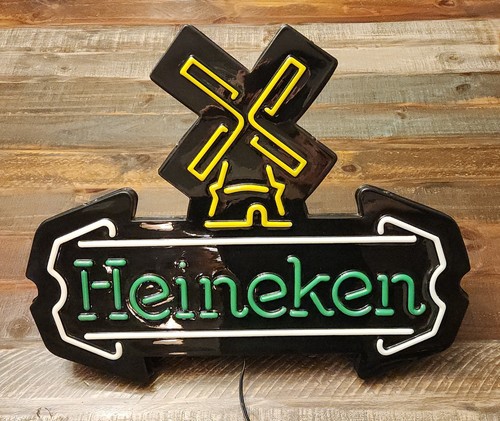 Vintage Heineken Beer Windmill Logo Lighted Sign 22 X 17.5 Neonized Neon Look