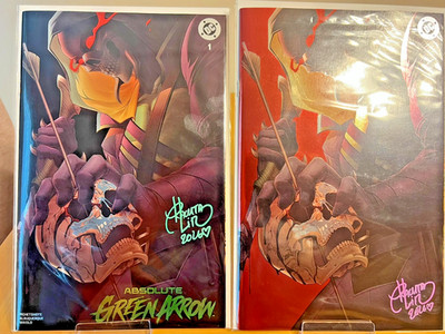 ABSOLUTE GREEN ARROW #1 RACHTA LIN RED FOIL &  TRADE SPOT FOIL SIGNED W/ COA