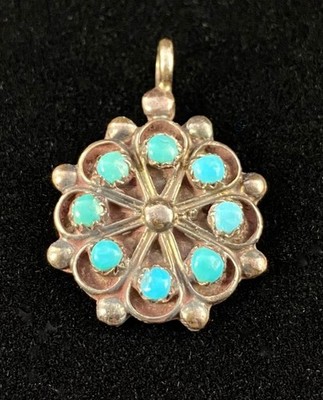 Vintage Southwest R.D. Malie Sterling Silver Blue Turquoise Cluster Pendant B129