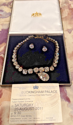 Royal Collection Buckingham Palace Crystal Necklace & Earrings Set w/ Box + 2011