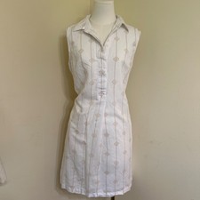 Liz Claiborne Womens Linen Cotton Nautical Rope Print Shift Shirt Dress White M