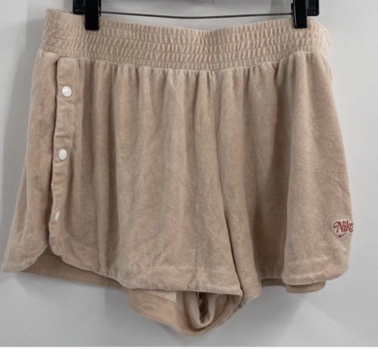 Nike Women's Blush Pink Terry Cloth Side Snap Button Athletic Shorts Sz 1X