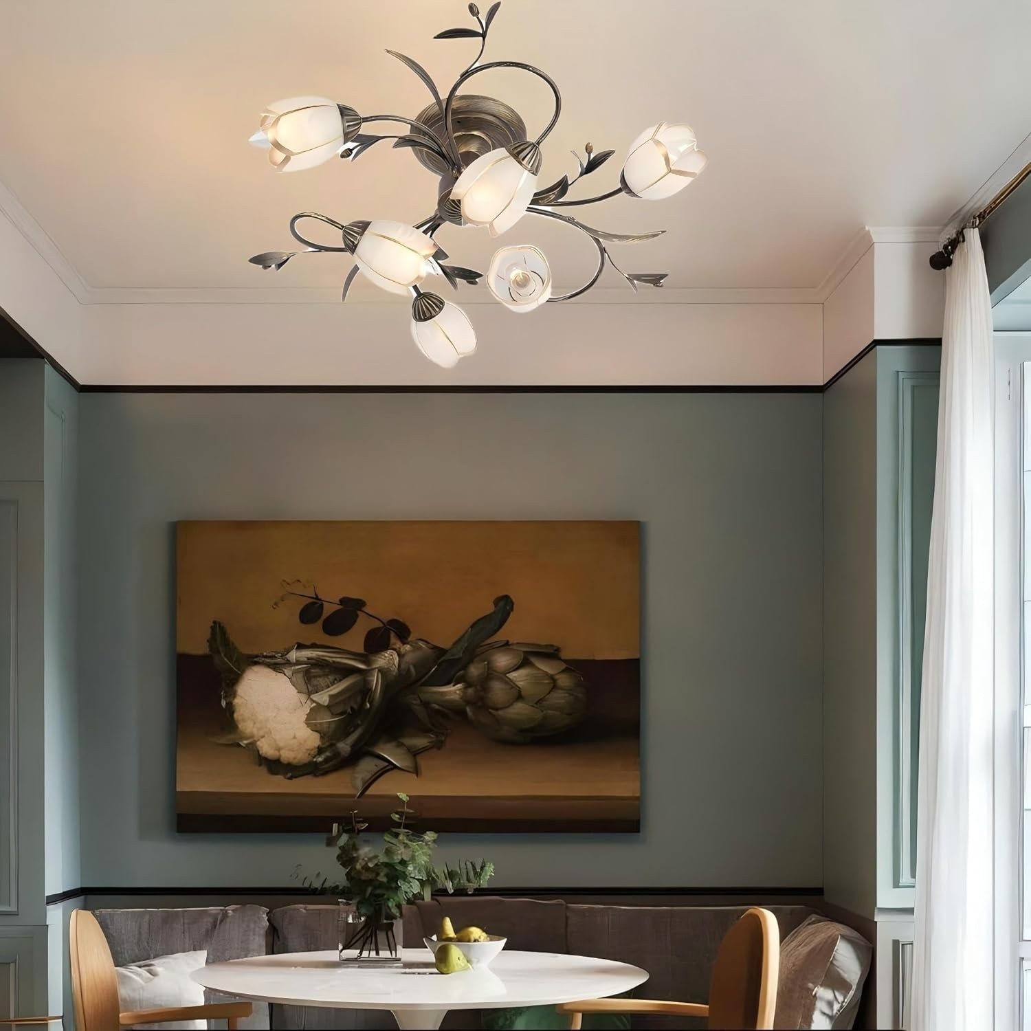 24 Inch 6-Lights Branch Shaped Ceiling Lights, Creative Retro Style Flower Vine